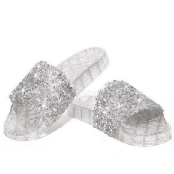 !! RESTOCKED !! Embellished Slides in Silver - Picture 2 of 6